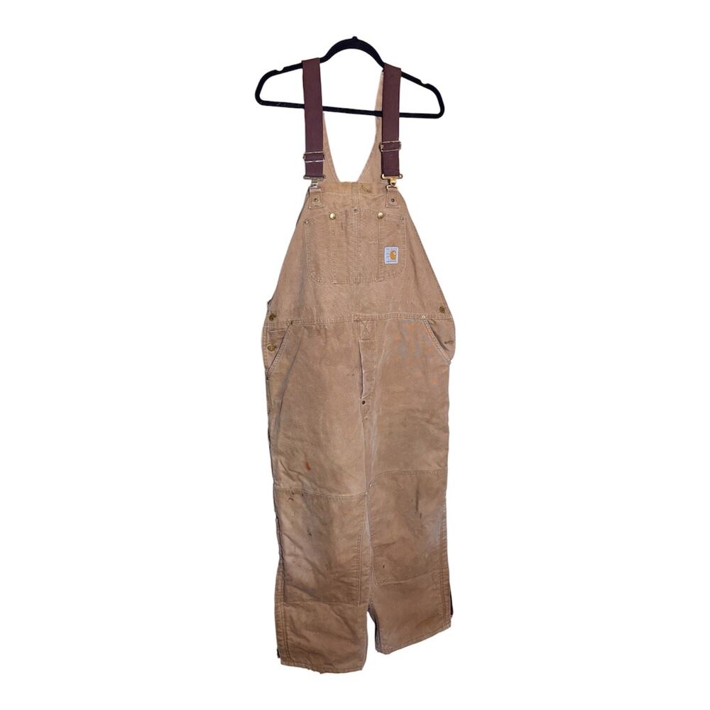 Vintage 1989 Carhartt 100 Years Duck Bib Overalls Double Knee Red Lined 42x30